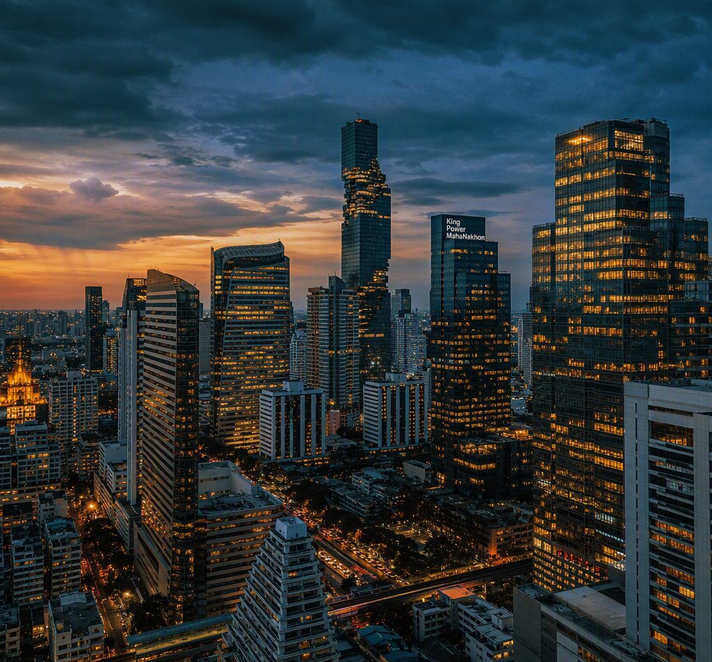 Bangkok business district at dusk